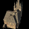 Historic Building With Pointed Spires Stone Walls Sloped Roof And Wooden Framed Windows