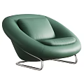 Modern Soft Curved Leather Leisure Chair With Polished Metal Base And Multiple Optional Colors