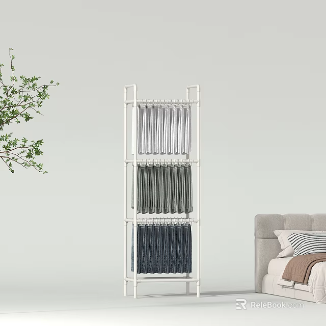 Sturdy White Multi Layer Clothing Rack with Pants in Gray and Dark Shades 3d model 