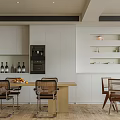 Modern Living Dining Room Interior With Black Leather Sofa Wooden Bookshelf And Green Plants