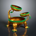 Intricate Golden Sculpture Carving With Three Bowl Shaped Structures And Dragon Claw Supports
