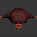 Furry Red Creature Character With Orange Beak And Glowing Eyes Standing Pose