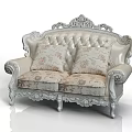 Classic Ornate Double Sofa With Intricately Carved Armrests Floral Patterned Cushions