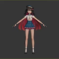 Anime School Girl Character With Blue Sailor Hat Red Cape And Pleated Skirt