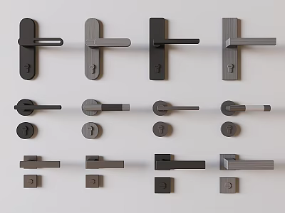 Various Modern Door Handles With Different Designs and Styles Displayed 3d model