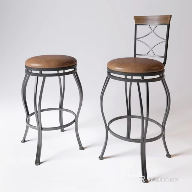 Stylish Bar Stools Featuring Leather Seats Metal Frames With Backrest And Armless Design 3d model 