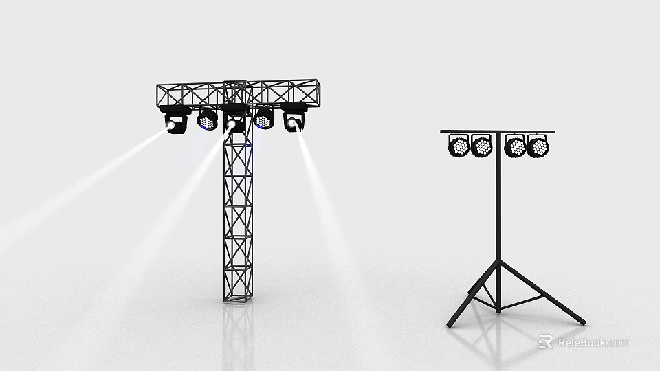 Industrial Stage Lighting Equipment With Tower Structure And Tripod Stand Featuring Multiple Lights 3d model 