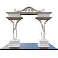 Classical Style White Entrance Gate With Arched Top Ornate Pillars And Carved Pedestals