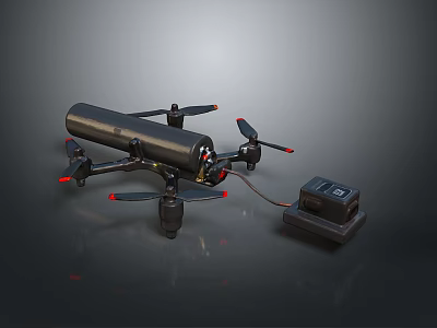 Black Quadcopter Drone With Four Propellers And External Battery Pack 3d model