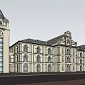 European Style Commercial Street with Classical Architecture Arched Windows and Towers Courtyard Design