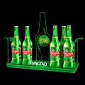 Six TSINGTAO Beer Bottles Neatly In Green Plastic Carrier Display Rack