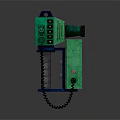 Handheld Device With Green Blue Casing Display Screen And Pattern Knobs Cable