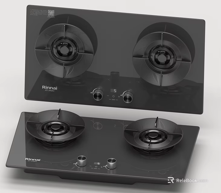 Pioneer Modern Double Burner Gas Stove For Kitchen With Black Glass Top Design 3d model 
