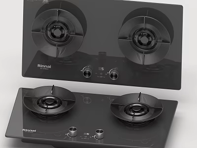 Pioneer Modern Double Burner Gas Stove For Kitchen With Black Glass Top Design 3d model