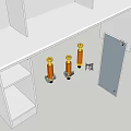 White Structural Columns With Orange Mechanical Devices And Yellow Top Fixtures
