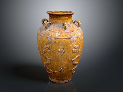 Furniture Decorative Vase With Carved Dragon Patterns And Two Handles 3d model