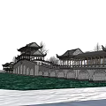 Traditional Chinese Landscape Bridge With Arched Openings And Pavilions Over Water