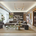 Modern Living and Dining Room Interior Design With Sofa Coffee Table Pendant Lights And Plants