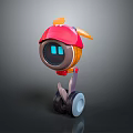 Cartoon Robot Character with Red Hat Round Orange Body Blue Eyes and Wheel Base