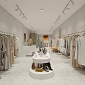 Bright Modern Clothing Store Interior With Clothes Racks Display Stand And Fashion Accessories