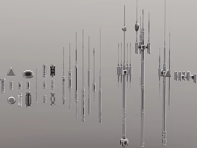 Assorted Industrial Equipment Components Featuring Metal Rods And Mechanical Connectors 3d model
