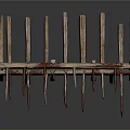 Weathered Rustic Wooden Structure With Crossed Planks And Red Accents