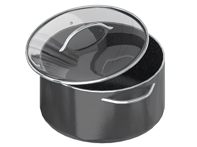 Sturdy Black Cooking Pot With Transparent Glass Lid And Ergonomic Handle For Kitchen 3d model