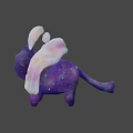 Purple Starry Cat Like Game Movie Character With Glowing Eyes And White Ribbon Wings
