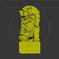 Traditional Carved Stone Lion Statue With Base And Small Cub Details
