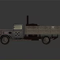 Vintage Military Truck with Wooden Cargo Bed and Equipment on Gray Body