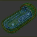 Oval Shaped Green Decorative Art Piece with Blue Spheres and White Particles Inside