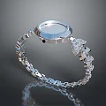 Silver Decorative Bracelet With Round Dial And Shiny Chain Links 3d model