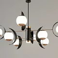 Elegant Modern Chandelier With Multiple Spherical Lights And Arched Black Gold Frame 3d model