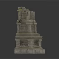Modern Scene Featuring Multi layered Stone Pagoda With Carved Details And Top Foliage