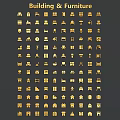 Golden Pendant Icons With Various Shapes And Creative Designs Collection