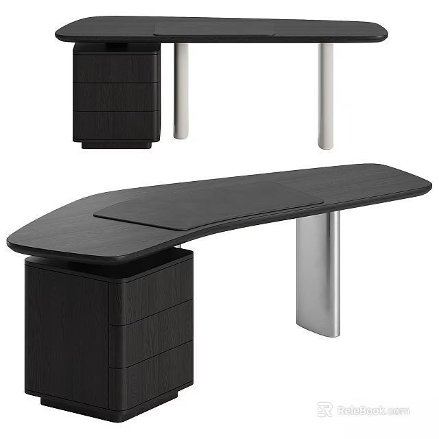 Modern Black Wooden Table and Chair Set With Metal Legs and Smooth Tabletop 3d model 