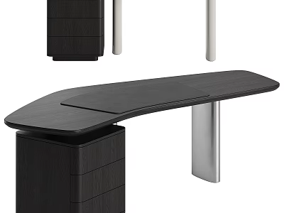 Modern Black Wooden Table and Chair Set With Metal Legs and Smooth Tabletop 3d model