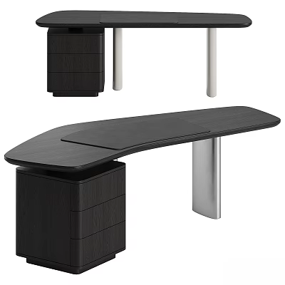Modern Black Wooden Table and Chair Set With Metal Legs and Smooth Tabletop 3d model