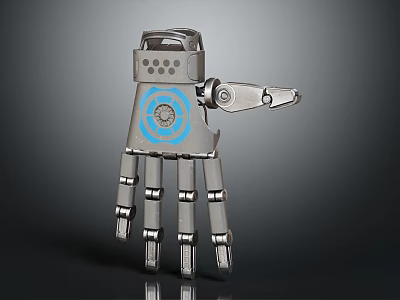 Futuristic Mechanical Fashion Glove With Silver Metal Blue Accent And Sci Fi Design 3d model