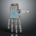 Futuristic Mechanical Fashion Glove With Silver Metal Blue Accent And Sci Fi Design