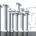 3D Rendered White Roman Columns With Various Capitals And Decorative Architectural Elements