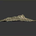 3D Terrain Landscape Model With Rolling Mountains Water Areas And Square Shape On Gray Background
