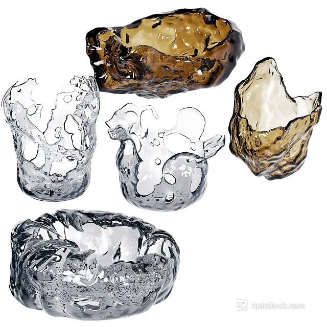 Artisan Crafted Ceramic Bowls And Cups With Unique Textured Surfaces And Shapes 3d model 