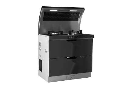 Modern Black Integrated Kitchen Stove With Two Burners And Storage Drawers 3d model