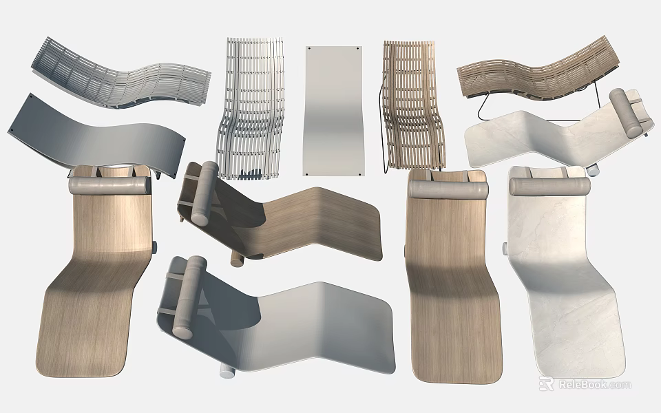 Various Modern Lounge Chairs With Wooden Metal Frames And Cushioned Seats 3d model 