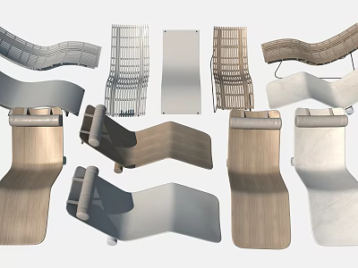 Various Modern Lounge Chairs With Wooden Metal Frames And Cushioned Seats 3d model