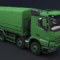Green Utility Truck With Covered Cargo Bed And Multiple Wheels For Heavy Duty Transport