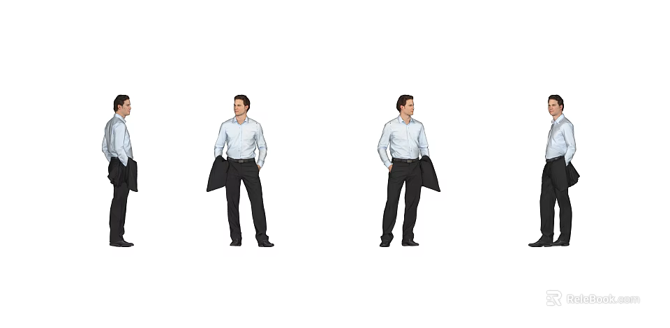 Man In Various Poses Wearing White Shirt And Black Trousers Holding Jacket 3d model 