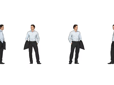 Man In Various Poses Wearing White Shirt And Black Trousers Holding Jacket 3d model