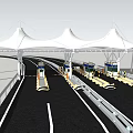Garden Landscape With White Membrane Structure Green Lawn And Trees Along Roadway